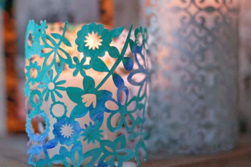 Romantic lacy candle holders of filigree and papel picado  1