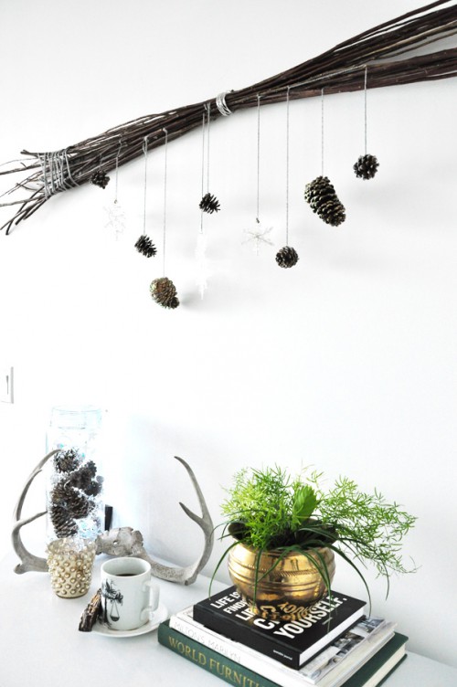 twigs and pinecones decoration