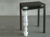 Side Table With One Leg Made Of Tableware