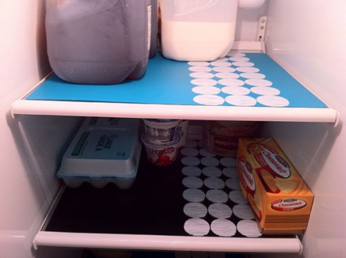 plastic fridge mats (via onewhimsyhousewife)