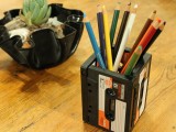 upcycled cassettes pencil holder