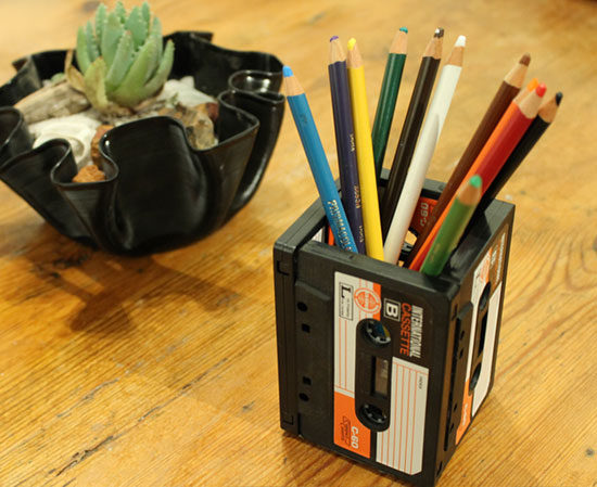 upcycled cassettes pencil holder