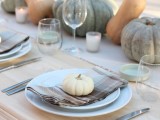 natural and light table setting with checked napkins