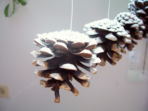 Snowy Pine Cone Christmas Ornaments