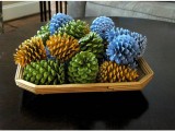 Spray Painted Pinecones On A Tray