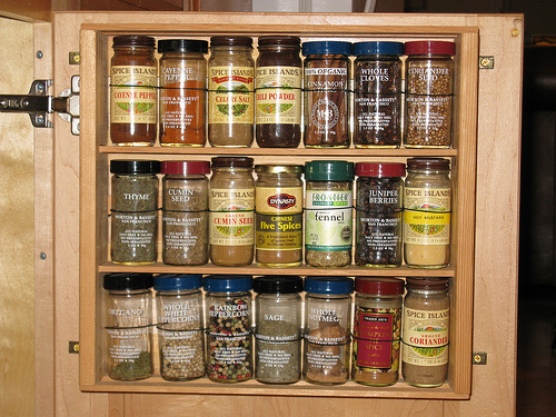 Stroring Spices On Cabinet Door