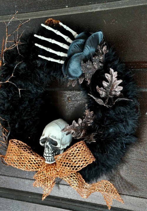 Stylish Halloween Wreath With A Skull And A Hand