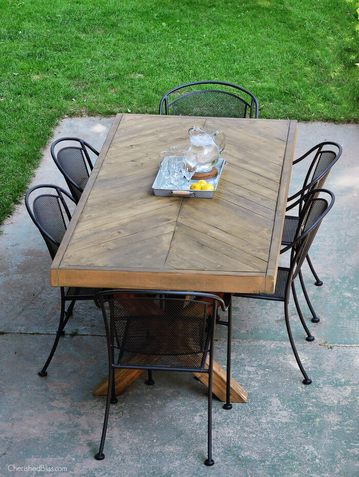 Traditional diy x leg herringbone dining table  3