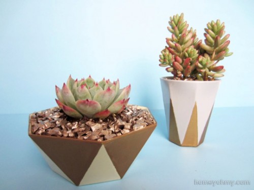gold painted geo planters (via shelterness)