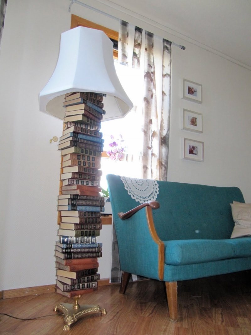 Using Old Books To Make A Floor Lamp