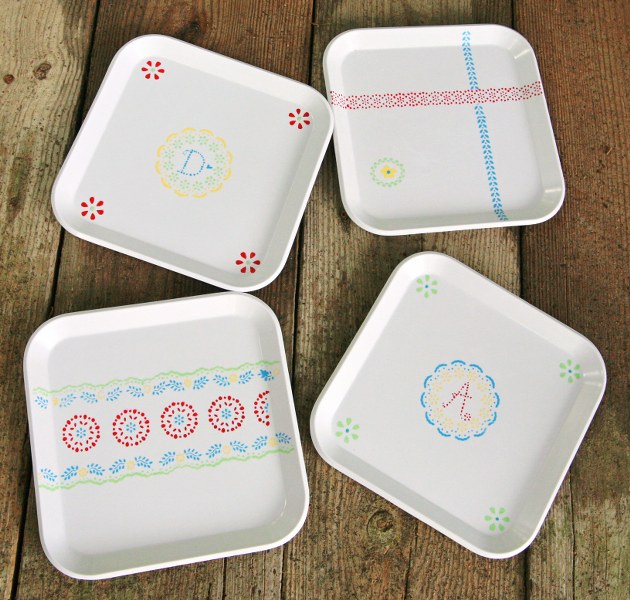 stenciled picnic plates